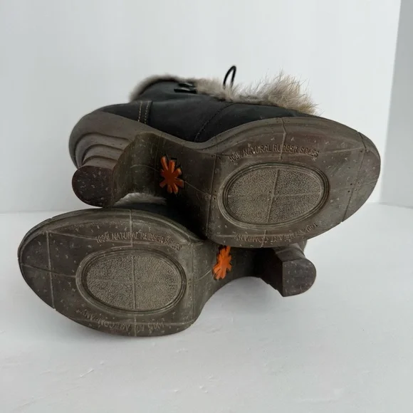 The Art Company Nubuck Leather Lace-Up Ankle Boots Sz 37 US 6.5 Heeled Fur Trim - Picture 15 of 16